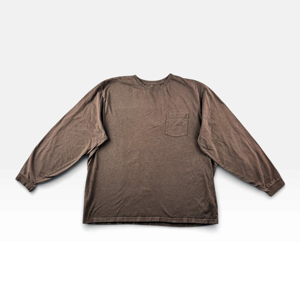 LL Bean Mens 2XL Tall Long Sleeve Pocket T Shirt Brown 100% Cotton Faded